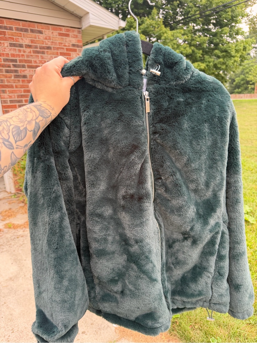NWT Fashion Nova Women's Forest Green Faux Fur Hooded Jacket XL
